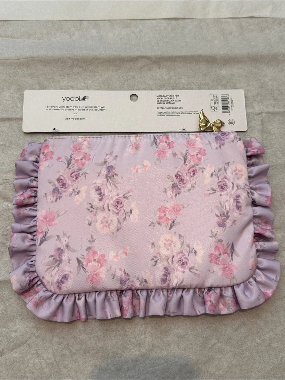 Love Shack Fancy Yoobi Lavender Floral Ruffle Accessory Pouch